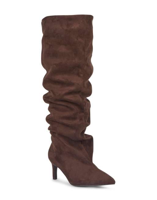 SEQWL Dress knee high slouch boots stiletto heel with pointed toe in chocolate, 2 of 2