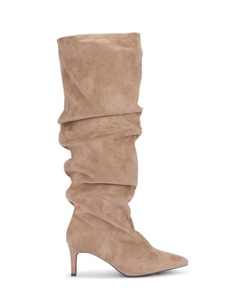 SEQWL Dress knee high slouch boots stiletto heel with pointed toe in taupe - view 1