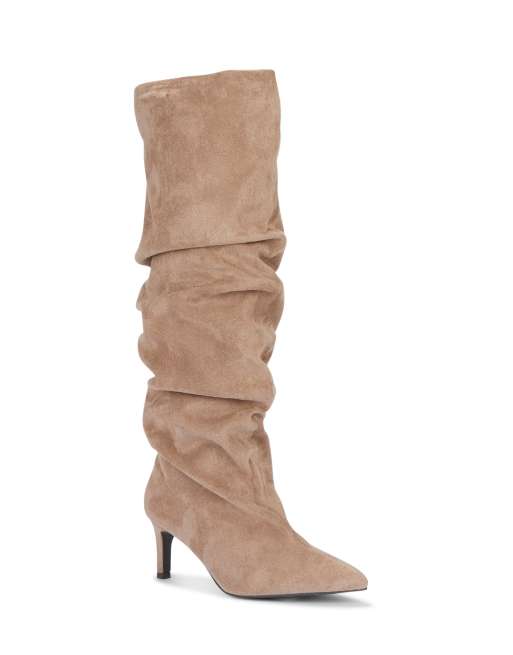 SEQWL Dress knee high slouch boots stiletto heel with pointed toe in taupe, 2 of 2