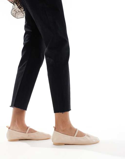 SEQWL elastic topline ballet flats in beige | ASOS