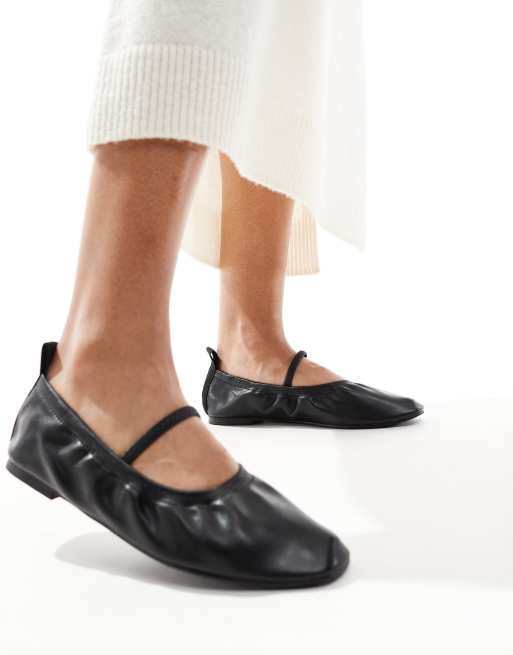 SEQWL elastic topline ballet flats in black