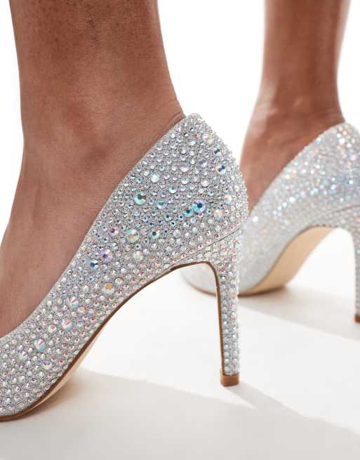 SEQWL Escarpins pointus ornes de strass Argente ASOS