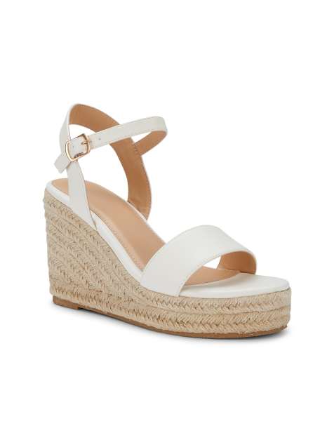 SEQWL Espadrille wedge heel sandals with ankle buckle strap in white - view 1