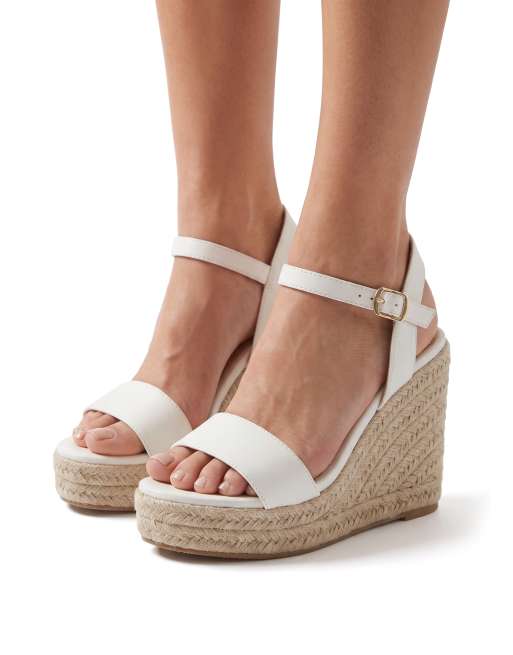 SEQWL Espadrille wedge heel sandals with ankle buckle strap in white, 4 of 5