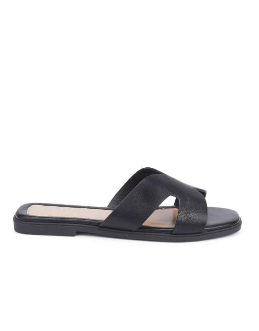 SEQWL Everyday slip on slide sandals in black
