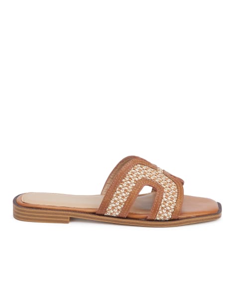 SEQWL Everyday slip on slide sandals in camel - view 1