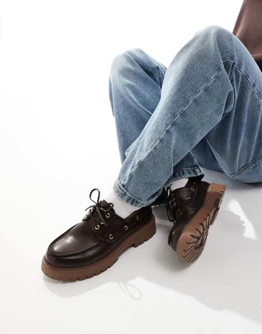 SEQWL Exton boat shoes with chunky sole in nubuck brown