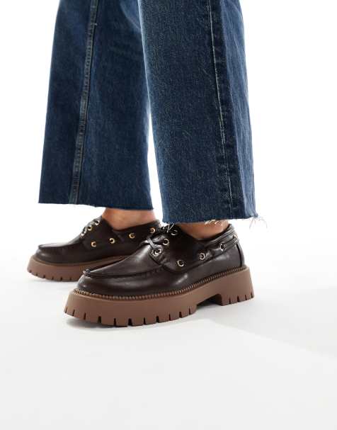 SEQWL Exton boat shoes with chunky sole in nubuck brown - view 1