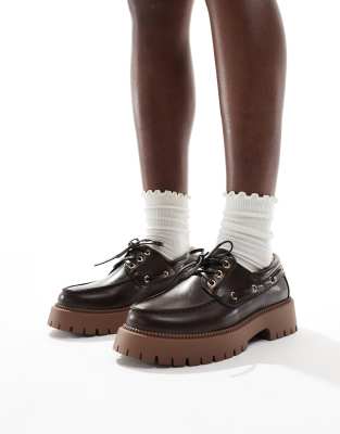 SEQWL Exton chunky platform boat shoes in brown φωτογραφία