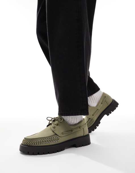 SEQWL Exton loafers with chunky sole in olive - view 1