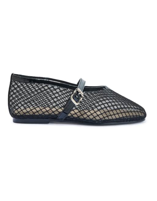 SEQWL Fashion mesh flats shoes with buckle closure in black