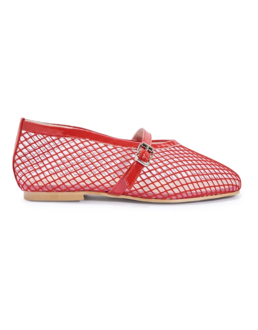 SEQWL Fashion mesh flats shoes with buckle closure in red