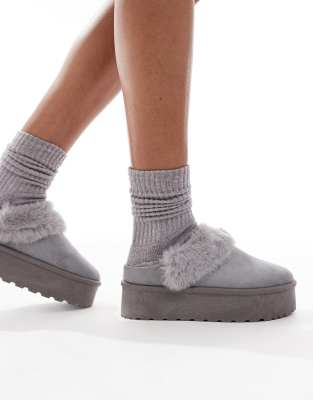 SEQWL SEQWL faux fur flatform mules in grey