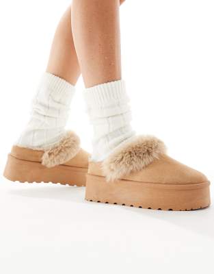 Seqwl Faux Fur Flatform Mules In Brown