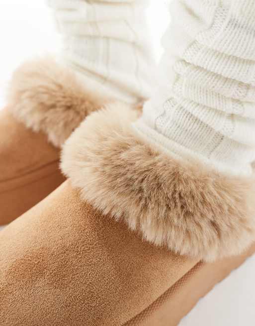 SEQWL faux fur flatform mules in sand, 4 of 4