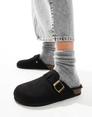 faux fur lined clogs in black