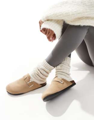 faux fur lined clogs in mushroom-Neutral