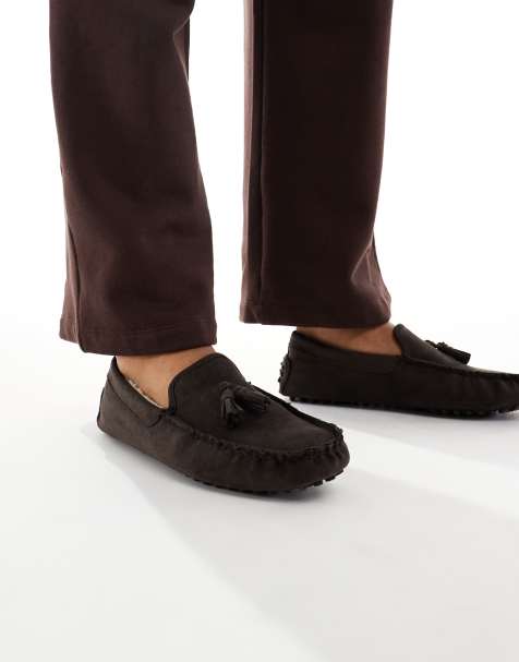 SEQWL faux fur-lined ruched moccasins in chocolate - view 1