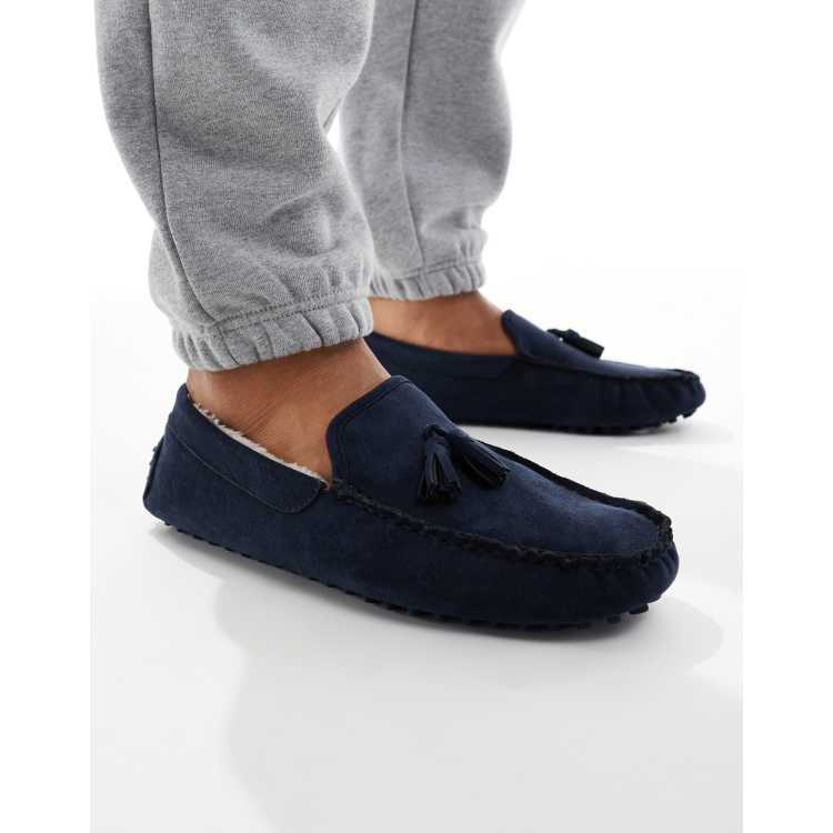 SEQWL Faux Fur Lined Ruched Moccasins in Navy