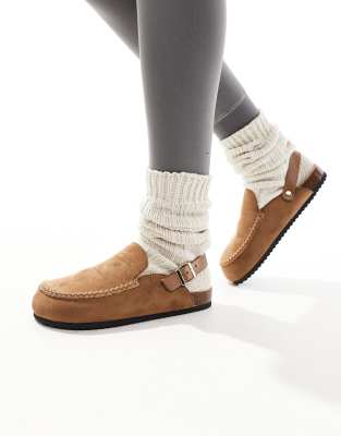 faux fur lined sling back clogs in biscuit