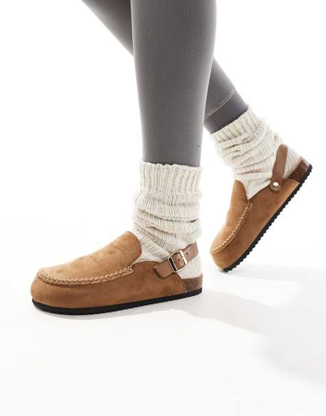 SEQWL faux fur lined sling back clogs in biscuit - view 1
