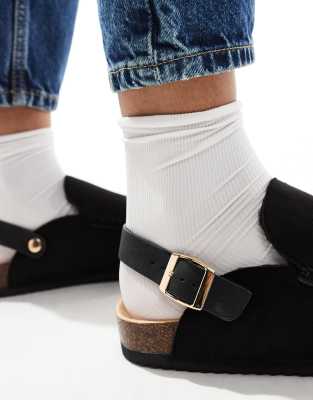 SEQWL faux fur lined slingback clogs in black | ASOS