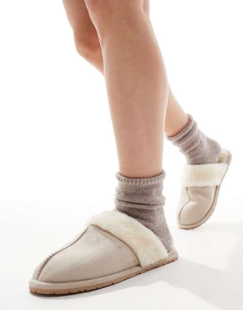 SEQWL faux fur mule slippers in beige - view 1