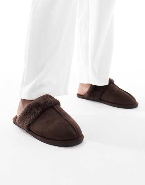SEQWL faux fur mule slippers in brown - view 1
