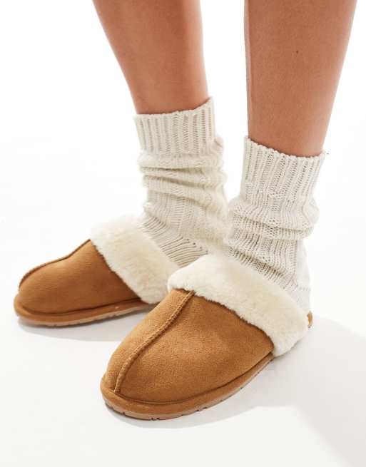SEQWL faux fur mule slippers in sand