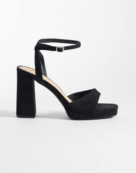 SEQWL faux-suede platform block heeled sandals in black - view 1