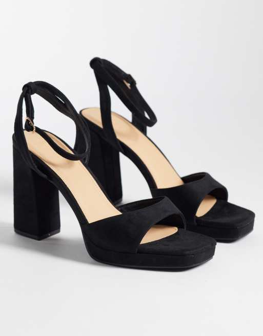 SEQWL faux-suede platform block heeled sandals in black, 2 of 4