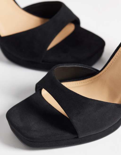 SEQWL faux-suede platform block heeled sandals in black, 3 of 4