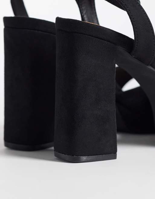SEQWL faux-suede platform block heeled sandals in black, 4 of 4