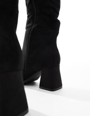 Seqwl Fished Slouchy Block Heel Knee Boots In Black