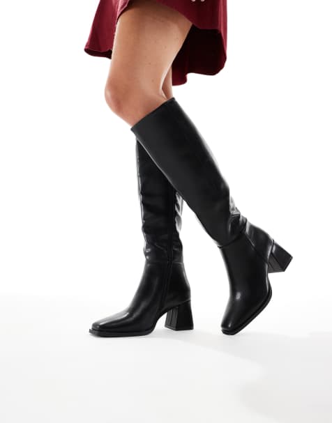 SEQWL Fisher block heel knee boots in black - view 1