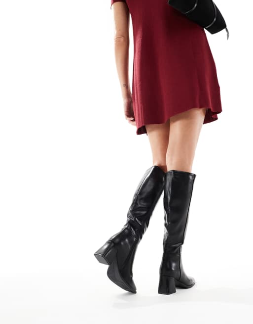 SEQWL Fisher block heel knee boots in black