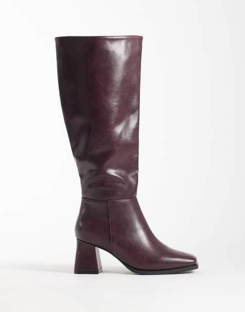SEQWL Fisher block heel knee boots in burgundy - view 1