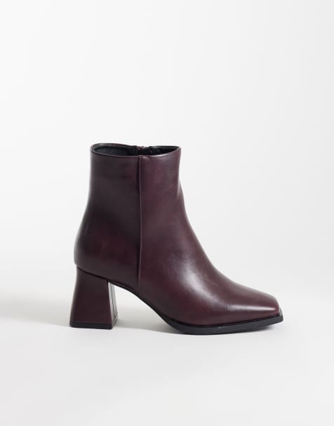 SEQWL Fisher block heeled mid ankle boots in burgundy - view 1