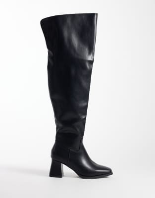 Seqwl Fisher Block Heeled Over The Knee Boots In Black