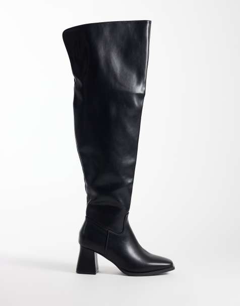 SEQWL Fisher block heeled over the knee boots in black - view 1