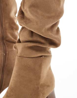 Seqwl Fisher Slouchy Block Heel Knee Boots In Neutral