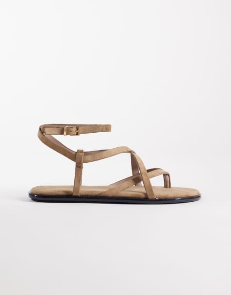 SEQWL – Flache Riemchensandalen aus Wildlederimitat in Taupe mit Schnalle - view 1