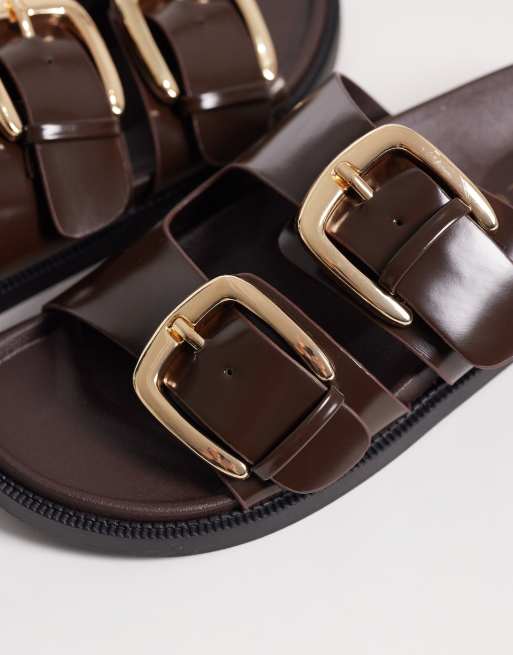 SEQWL – Flache Sandalen in Braun mit zwei Schnallen, 4 von 4