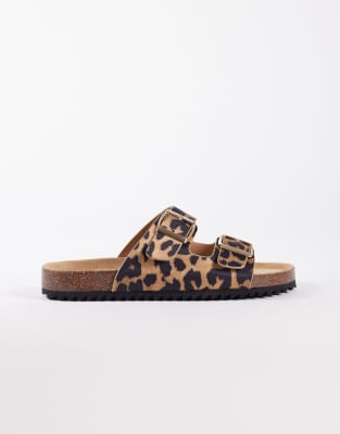 SEQWL - Flache Sandalen mit zwei Schnallen und Leopardenmuster-Bunt