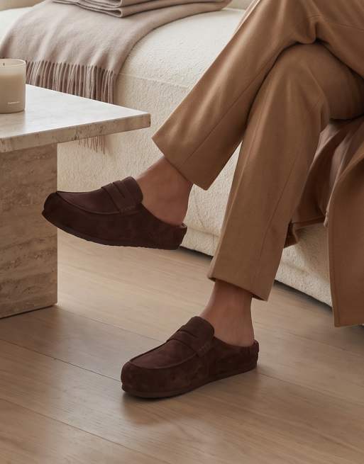 SEQWL Flat backless loafer clogs slip on mule shoes in chocolate, 2 of 5