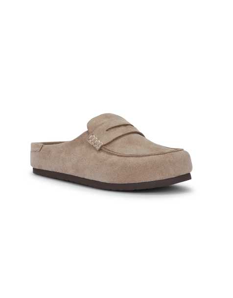 SEQWL Flat backless loafer clogs slip on mule shoes in taupe - view 1