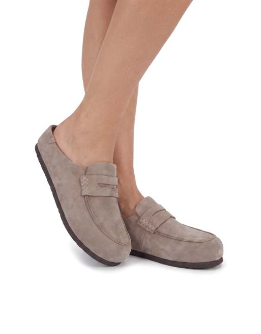 SEQWL Flat backless loafer clogs slip on mule shoes in taupe, 4 of 5
