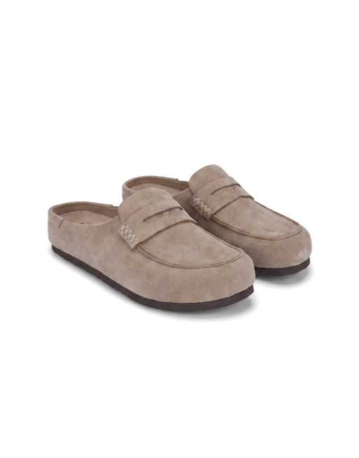 SEQWL Flat backless loafer clogs slip on mule shoes in taupe, 5 of 5