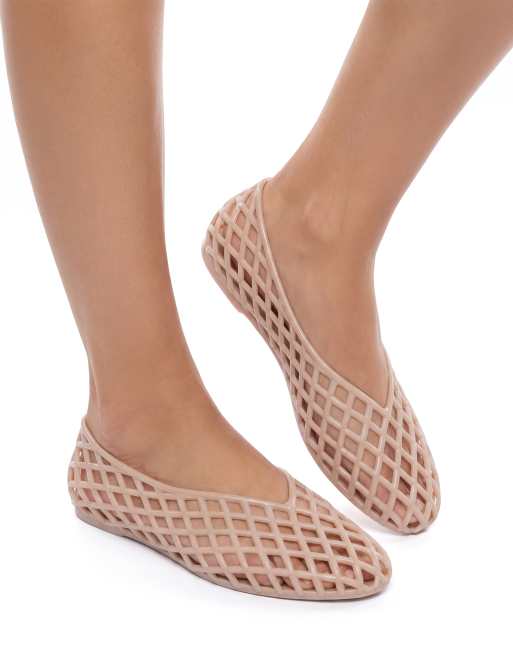 SEQWL Flat ballerinas jelly shoes low ankle with cut-out detail in beige, 4 of 5