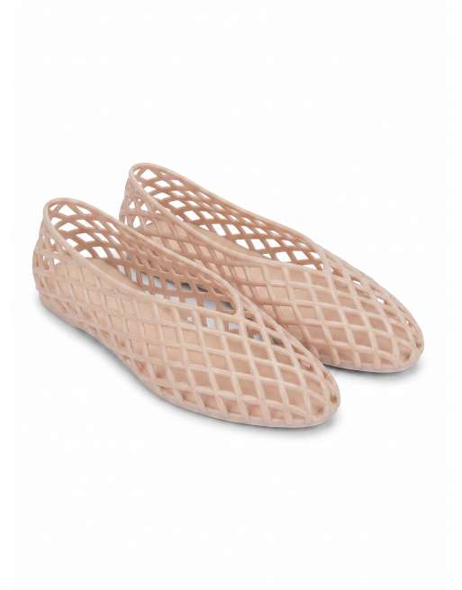 SEQWL Flat ballerinas jelly shoes low ankle with cut-out detail in beige, 5 of 5
